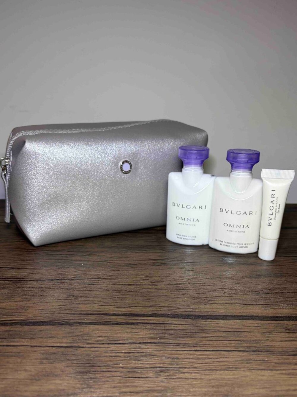 Bvlgari x Emirates amenity kit Silver soft PU faux leather bag